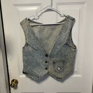 Vintage No Excuses acid washed Chic Denim Vest with Bow Accent size large